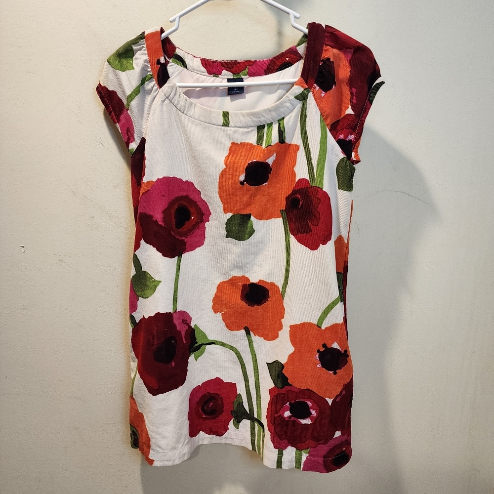GAP  Corduroy Girls Dress W/ large Poppy Floral And Cap Sleeve L(10)